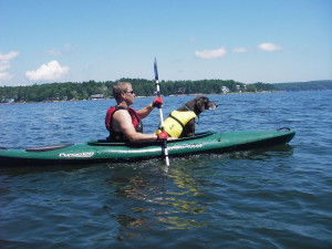 Life vests for dogs are a good idea--especially if your dog doesn't swim well. (EasternSlopes.com)