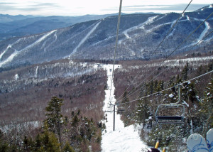 Express chair! The Slidebrook Express at Sugarbush takes you across several ridges and connects Lincoln Peak to Mount Ellen. Much handier than a shuttlebus. It’s the fastest chairlift in New England and the views are spectacular. (Tim Jones/EasternSlopes.com)