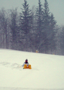 Got snow? Yes, Virginia, there are powder days in southern Vermont--as this snowboarder at Stratton discovered. (EasternSlopes.com)