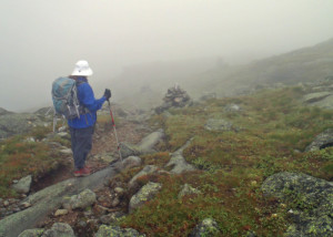 Much of this hike found us scrambling over slippery, wet rocks--be prepared for bad weather in the high Presidentials! (Tim Jones/EasternSlopes.com photo).