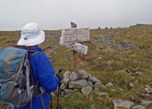 Major trail junctions on top of Mount Washington have clear signs to show you the way. These are especially helpful when the fog rolls in. Be sure you carry a compass . . .(Tim Jones/EasternSlopes.com photo)