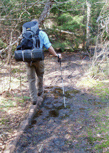 You can't always count on hiking trails to be dry . . .(Tim Jones/EasternSlopes.com photo)