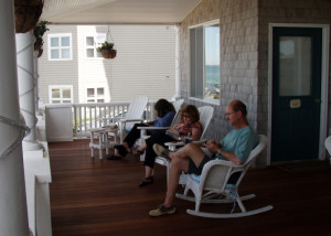 Isabelle's Beach House offered bright, cheerful rooms and this wide, shady porch with comfortable chairs and a view of the sunny beach across the street . . .What more could you ask for after a day of biking on Martha's Vineyard?