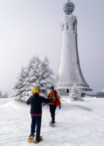 At the summit of Greylock, we met Sweep's friend Matt Albert, who had snowshoed up by a different route. (Tim Jones/EasternSlopes.com)