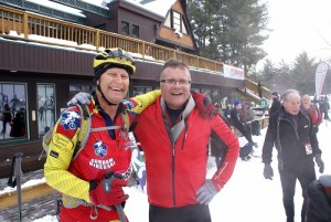 "Dolly" and Dan at the finish line; race over, it was time to enjoy the company of fellow competitors. (EasternSlopes.com photo)