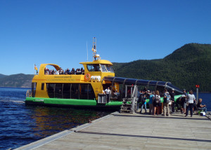 The comfortable ferry boats of the Croisiers duFjord will take you and your bicycle to several stops around the shores of the beautiful Saguenay Fjord in Quebec. This is Baie Eternite in Saguenay National Park. (EasternSlopes.com)