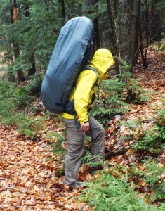 The Bergans Alpinist 130 is big, and TALL; luckily, it comes with its own rain cover, as our usual ones won't fit! (EasternSlopes.com)