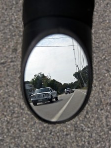 Italian Road Bike Mirror showing traffic