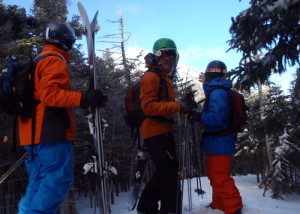 On an AT-ski tour on a cold, clear morning, the view back from Brackett Basin to the top of Sugarloaf in Maine is spectacular. But the backcountry skiing is even better. (Tim Jones/EasternSlopes.com photo)