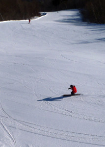 Flawless corduroy, bright sunshine, empty slopes. Even though it was NH school vacation week Sunapee offered a perfect ski day. (EasternSlopes.com)