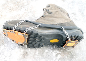 The "anti-balling plates" on the YakTrax XTR Extreme help keep we snow from packing into the cleats and reducing traction. (EasternSlopes.com)