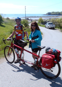 If you look closely, you can see the shoulder straps of the Exped Cloudburst 25 daypack which stood in for a forgotten handlebar bag on this multi-day bike tour on the Maine coast. (EasternSlopes.com)