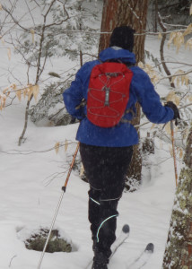 Backcountry skiing in a snowstorm, you'll appreciate that the Exped Cloudburst 25 is low-profile, lightweight and waterproof. (EasternSlopes.com)