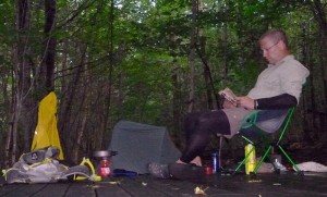 Tent set up, dinner cooking, relaxing with wine and a book...you can't get this at home! 