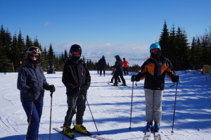 Laura, Becket, and Ethan are ready for the big mountain. Le Massif makes it possible for all abilities to meet up for the gondola ride back to the top. (Jonathan Gourlay photo)
