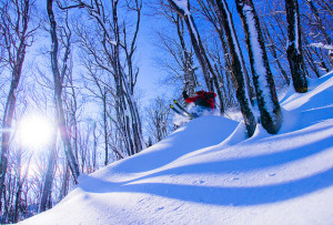 Linking turns through untracked powder among the trees is a moment of Zen Skiing. (Le Massif)